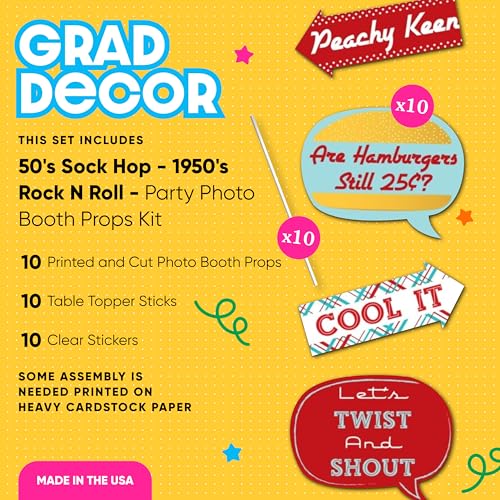 Big Dot of Happiness Funny 50's Sock Hop - 1950's Rock N Roll Party Photo Booth Props Kit - 10 Piece - color: 50's Sock Hop