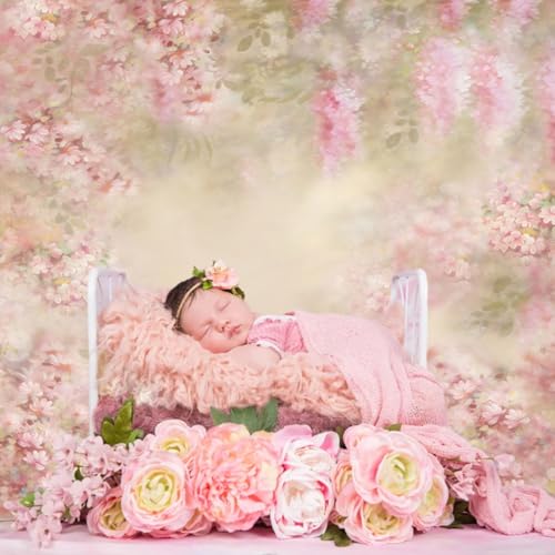 Mocsicka Pink Floral Newborn Photography Backdrop - Newborn Baby Infant Photo Shooting Props 5x3ft, Art Flower Baby Shower Background Item Photography Background