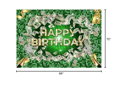 Renaiss 8x6ft Money Green Backdrop Champagne Diamonds Dollar Bill Photography Background Money Casino Theme Party Decors Happy Birthday Banner Photo Booth Props - size: 8x6ft