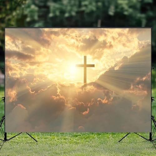 5x7ft Photography Backdrop Christian Cross Appears Bright Gold Sky Photo Backdrop Photography Background for Photoshoot Portrait Video Party Photo Studio Prop Booth - color: Color1