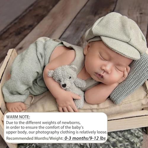 Ylsteed Newborn Boy Photoshoot Outfits 2Pcs Newborn Photography Girl Baby Photography Props Baby Gentleman Suit Photography Outfits Boy Suspender Pants with Beret 9-12lbs/0-3 Months (Light Green) - color: Light Green