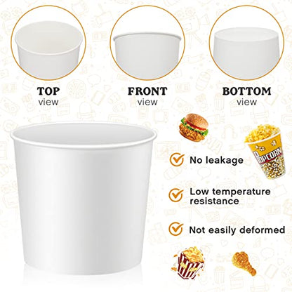 Hoolerry 50 Pcs 85 oz Paper Bucket Cardboard Food Bucket Bulk Disposable Food Container for Birthday Party, Wedding, Baby Shower, Event Gather Party Supplies (Cardboard,White) - color: White, size: Cardboard
