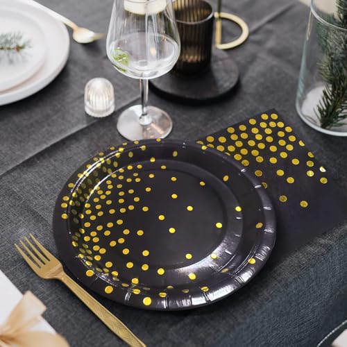 Green Paper Plates and Napkins Party Supplies,Serve 35 Guests 7 Inch Dark Green and Gold Party Plates and Napkins for Wedding Graduation - color: Dark Green Gold Dot Paper Plate