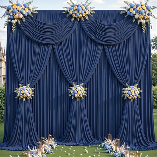 4 Panles Navy Blue Backdrop Curtains - Wrinkle Free Fabric Backdrop Curtain for Photoshoot, 10FT Wedding Party Photo Backdrop Drapes for Birthday Baby Shower Photography Stage Background Decorations - color: Navy Blue, size: W4' x H10'(4 panels)