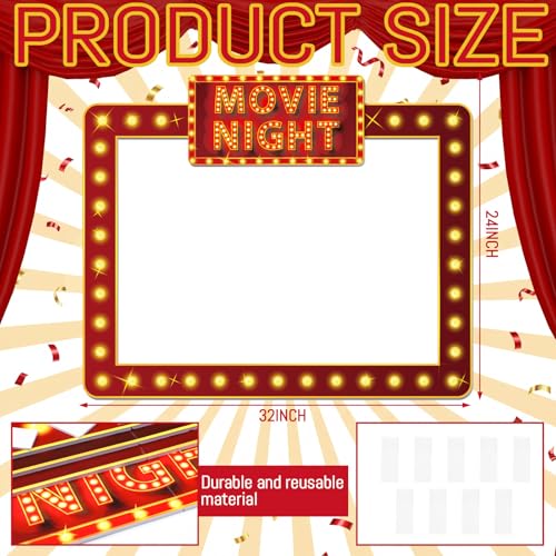 Amyhill 32 x 24 Inches Movie Night Photo Booth Frame Jumbo Theme Party Decorations DIY PVC Cutouts Photo Booth Prop for Movie Themed Events Weddings Game Night Decor Party Supplies - style: Movie Night