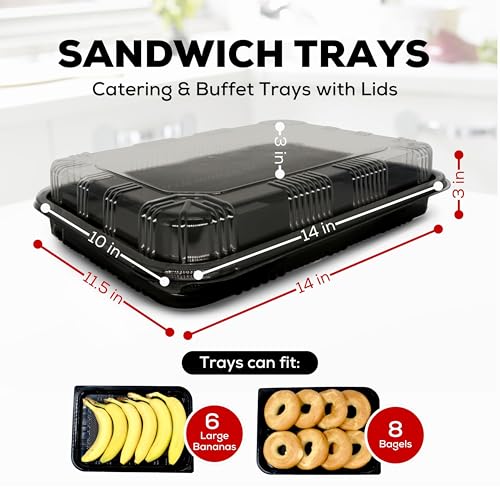 6 Pack Catering Trays with Lids – 13" Serving Tray with Lid, Heavy Duty Recyclable Plastic Party Platters for Catering, Buffet, Picnics & Events – Food Trays with Clear Lid (13.39 × 9.84 × 2.95 inch) - size: 6 Pack - 13 x 10in