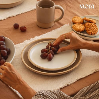 MORA Medium Plates Set of 4, 8.5 inch Ceramic Pottery Salad Plates - Microwave, Oven and Dishwasher Safe - Oat - color: Oat