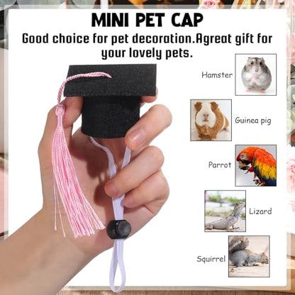 Eccliy 2 Pcs Pet Graduation Caps Mini Bachelor Hats with Tassel for Small Animal Guinea Pigs Hedgehog Bird Turtles Hamster Photo Props Graduation Holiday Festival Party Accessory(Pink) - color: Pink
