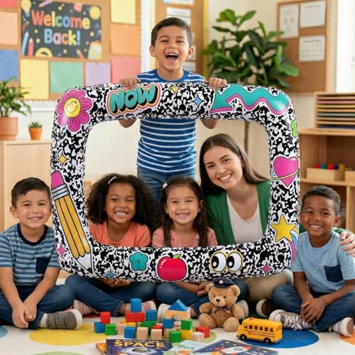 Colingmill 55 Inch Notebook Photo Frame Inflatable Balloon Decorations Photo Backdrop Booth Selfie Frame Background for School Classroom Party Supplies - style: Notebook