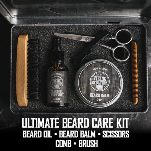 Viking Revolution - Ultimate Beard Kit - Beard Grooming Kit with Beard Brush, Beard Comb, Beard Balm, Beard Oil, Beard & Moustache Scissors - Gifts for Men - size: 5 Piece Set