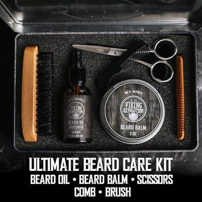 Viking Revolution - Ultimate Beard Kit - Beard Grooming Kit with Beard Brush, Beard Comb, Beard Balm, Beard Oil, Beard & Moustache Scissors - Gifts for Men - size: 5 Piece Set