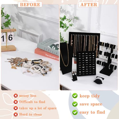 20 Pcs Black Velvet Jewelry Display Sets, Necklace Bracelet Holder Jewelry Bust Holder Stand Ring Display Stand for Selling Craft Showcase Organizer