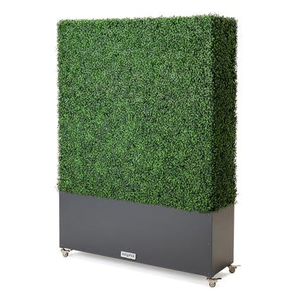 Artificial Boxwood Hedge Wall with Dark Grey Planter Box and Wheels, Greenery Fake Faux Grass Panels Backdrop Divider 48" WX66 HX14 D - size: 48"wx66"hx14"d