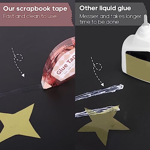 Secopad Scrapbook Tape, 4 Pack Double Sided Tape Roller for Crafts, Adhesive Glue Runner Scrapbooking Supplies Journaling School Office Teacher Supplies, 0.3IN x 26FT, Clear Light-Colored Shell