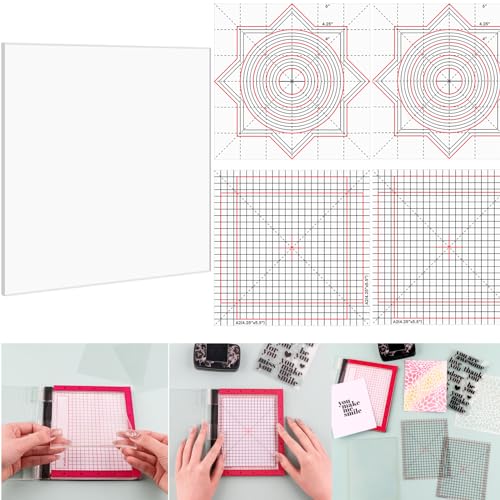 6X6 Photopolymer Grip Mat with 4PCS Printed Guides for Stamping,Multi-Use Non-Slip Sticky Mats Fit in Stamp Positioning Tool for Card Making Hold Your Cardstock in Place When Stamping,Stencil - color: 6"x6" 1xgrip Mat+4aligment