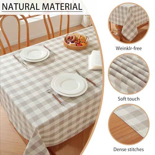 Checkered Tablecloth Rectangle Washable Buffalo Plaid Table Cloth Cotton Linen Gingham Table Cover for Picnic Kitchen Dining Room, Beige and White, 55 * 70 - color: Beige, size: 55" x 70" (Rectangular)
