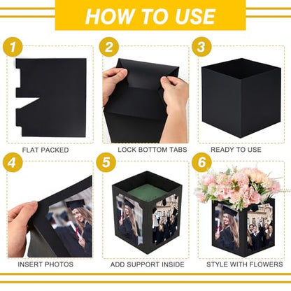 12 Pack Graduation Picture Centerpieces for Table, Photo Display Boxes for 4x6 & 5x7 Portrait Photos, Hollow Center Cardstock Table Decorations for Graduation, Birthday, Wedding, Memorial