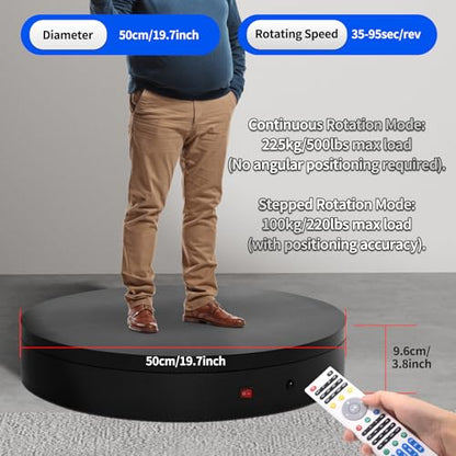 19.7In Remote Large Motorized electric turntable Rotating platform Photography Turntable Motorized lazy susan Base giratoria para for Photography,3D Scanner,Heavy duty display(Load Range:220~500lbs) - size: 19.7inch/Black/500Lbs Load