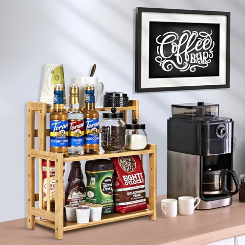 Sorbus Kitchen Countertop Organizer Bamboo Wooden Counter Storage Shelf Rack for Spice, Soap, Skin Care, Makeup Display Stand, Bathroom Shelves, Vanity, Office (3-Tier)