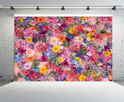 5x4ft Flowers Wall Backdrop Spring Colourful Blooming Flowers Mother Day Tea Party Background Girls Birthday Wedding Bridal Shower Valentine Day Party Decor Photo Props Wallpaper - size: 5x4FT