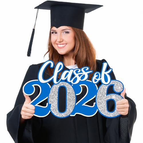 2026 Graduation Decorations Class of 2026 Wooden Sign Blue Silver Graduation 2026 Graduate Sign Photo Booth Prop - color: Blue and Silver