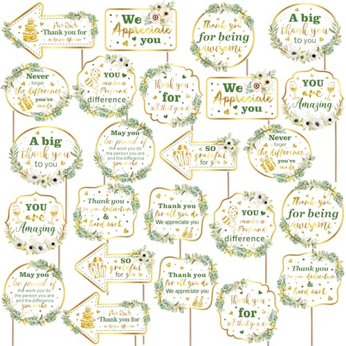 24 Pcs Teacher Staff Volunteer We Appreciate You Decorations Photo Booth Props Appreciation Decor Sage Green Thank You Sign Photo Props for Teacher Nurse Employee Coworker Appreciation - color: Sage Green