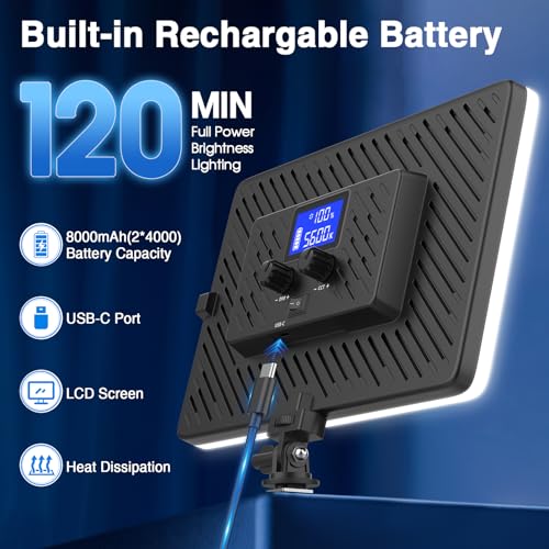 Unicucp LED Video Light Panel, 20W Photography Lighting Portable Camera Soft Light Built-in 4000mAh Battery Type C, 2500K-8500K Photo Led Light for Video Recording Live Streaming Outdoor Indoor