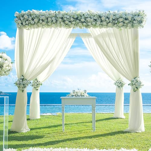 PARTISKY 10ftx10ft Ivory Chiffon Sheer Backdrop Curtains, Wrinkle-Free Wedding Backdrop Drapes for Birthday Party Ceremony Arch Stage Decor Background for Photography 5ft x 10ft,2 Panels - color: Ivory, size: 10ft x 10ft