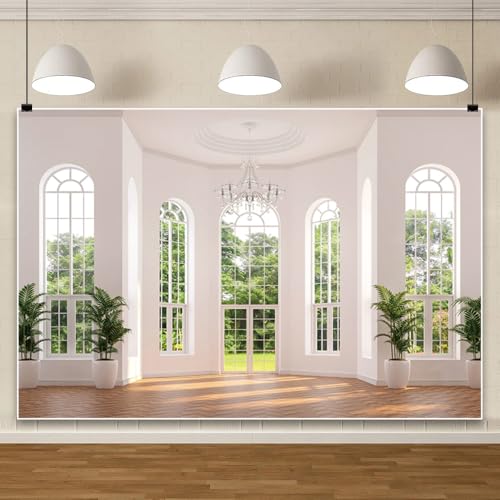 Laeacco 12x10ft Villa Hall Backdrop White Wall Interior Arch Door Window Scenery Photography Background for Business Office Video Conference Decoration Birthday Travel Party Banner Photo Booth Props - size: 12x10ft