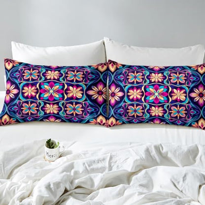 Feelyou Boho Bed Sheets Set Twin Size Southwestern Geometric Bedding Set for Kids Boys Girls Southwest Native American Design Sheets with Deep Pocket Fitted Sheet Tribal Bedding Set - color: Aubergine, size: Twin