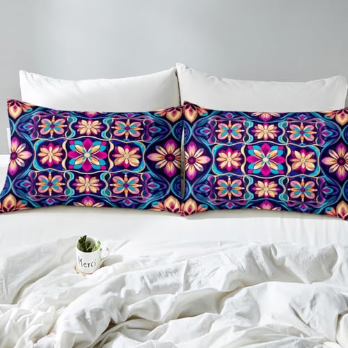 Feelyou Boho Bed Sheets Set Full Size Southwestern Geometric Bedding Set for Kids Boys Girls Southwest Native American Design Sheets with Deep Pocket Fitted Sheet Tribal Bedding Set - color: Aubergine, size: Full