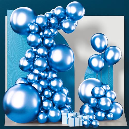 PartyWoo Metallic Blue Balloons 100pcs Different Sizes of 36 18 12 10 5 Inch Chrome Blue Latex Balloons for Graduation Wedding Baby Shower Wedding Bachelorette Birthday Party Decorations Blue-G106 - color: Blue-g106, size: 5/10/12/18/36 inch