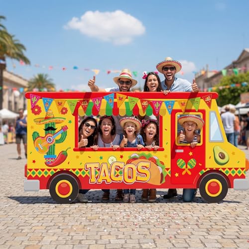 Haull Tacos Birthday Mexican Theme Fiesta Party Truck Photo Prop Ice Cream Frame Decoration Large Fabric Backdrop Banner Carnival Themed Photo Booth Prop Background for Summer Holiday Shower Birthday - style: Tacos