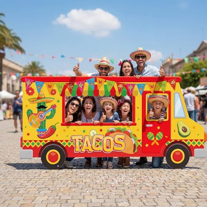 Haull Tacos Birthday Mexican Theme Fiesta Party Truck Photo Prop Ice Cream Frame Decoration Large Fabric Backdrop Banner Carnival Themed Photo Booth Prop Background for Summer Holiday Shower Birthday - style: Tacos