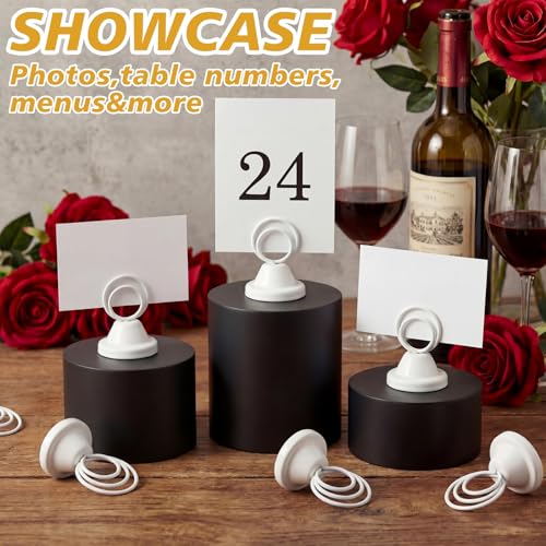 Fulmoon 24 Pcs Mini Table Number Holders Place Card Holders 1.5 Inch Steel Table Sign Stands for Wedding Graduation Reception Restaurant Home Photo Picture Office Memo (White) - color: White
