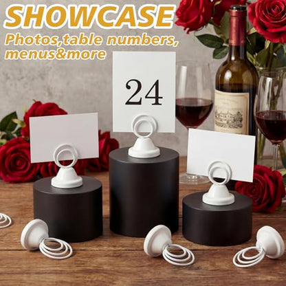 Fulmoon 24 Pcs Mini Table Number Holders Place Card Holders 1.5 Inch Steel Table Sign Stands for Wedding Graduation Reception Restaurant Home Photo Picture Office Memo (White) - color: White