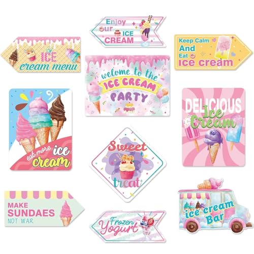 WERNNSAl 10PCS Ice Cream Party Decorations - Ice Cream Sign Birthday Party Supplies for Girls Kids Colorful Summer Theme Party Wall Art Decor for Home Garden Yard Decorations - style: Ice Cream 002