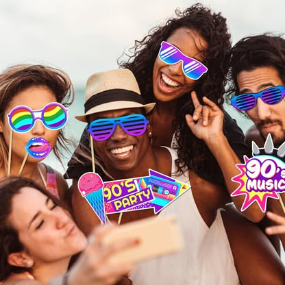 90's Photo Booth Props, 27Pcs 90s Theme Party Decorations, Disco Music Hip Hop Photo Booth Props for 1990s Party Decorations