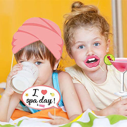 25Pcs Spa Photo Booth Props with Stick, Makeup/Spa Party Decorations for Women, Girls, Birthday Party Decorations, Makeup Selfie Props