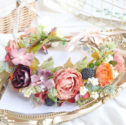 Flower Crown Wedding Flower Headband Floral Headpiece Halo Floral Crown Bridal Party Cosplay Halloween Photos - color: orange