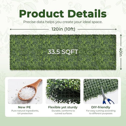 Artificial Boxwood Backdrop Roll: 40"x120" (33.5 sqft) UV-Anti Greenery Faux Grass Hedge for Indoor Outdoor Green Wall Decor, Patio Privacy Screen, Garden Fence Covering - size: 40"X120"