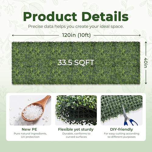 Artificial Boxwood Backdrop Roll: 40"x120" (33.5 sqft) UV-Anti Greenery Faux Grass Hedge for Indoor Outdoor Green Wall Decor, Patio Privacy Screen, Garden Fence Covering - size: 40"X120"