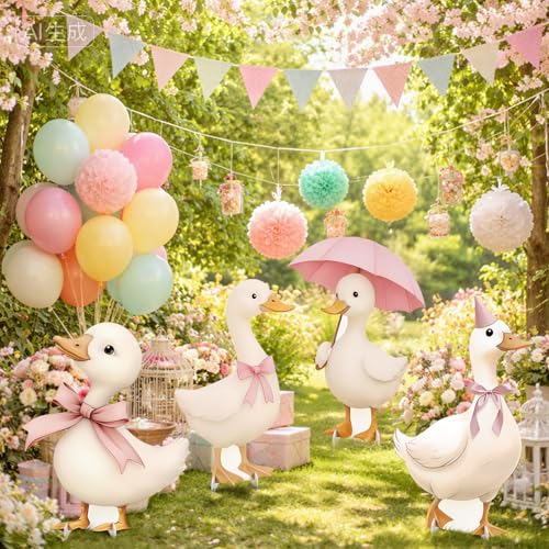 4 Pcs Large One Silly Goose Baby Shower Decoration for Girl Silly Goose Cardboard Cutouts Backdrop Party Decorations for Photo Booth Props Lawn Yard Signs Party Supplies - style: Silly Goose