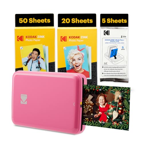 Kodak Step Instant Smartphone Photo Printer - 75 Sheets Bundle - Portable Mini Color Wireless Mobile Printer - Zink 2x3” Sticky-Back Photos - Bluetooth Compatible with Smart Devices - Fun App -Pink - color: Pink, style: Printer + 75 Sheets