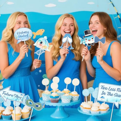 Fishing Bridal Shower Decor Photo Booth Props 24pcs for Woman Two Less Fish In The Sea Selfie Prop Gone Fishing Fish Fisherman Ocean Sea Ofishally Hooked Bachelorette Engagement Wedding Party Supplies