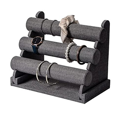 3 Tier Detachable Bracelet Holder, Bracelet Bangle Display Stand, Hair Ties Watch Organizer For Home Show or Sell (Grey linen) - color: Gray Linen