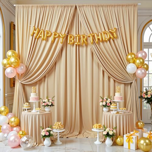 50ftx12ft Beige Backdrop Curtains for Wedding-Wrinkle Free Backdrops Curtain Drapes Fabric Decorations Photo Back Drop Cloth for Baby Shower Photography Stage Reception 10Panels 12ft(H) x 5ft(W) - color: beige, size: W5' X H12'(10 Panels)