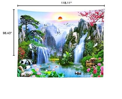 BELECO 10x8ft Fabric Fairyland Mountain Lake Photography Backdrop Waterfalls Swans Fish Flowers Dreamy Natural Landscape Painting Background Wall Murals Home Decor Kids Adults Portrait Photoshoot - size: 10x8FT