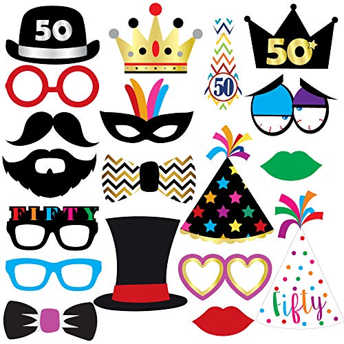 50th Birthday Photo Booth Props - 40 Pieces - Funny Birthday Party Supplies for Him or Her - Photo Booth Decorations, Favors and Gifts