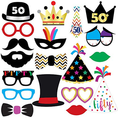 50th Birthday Photo Booth Props - 40 Pieces - Funny Birthday Party Supplies for Him or Her - Photo Booth Decorations, Favors and Gifts